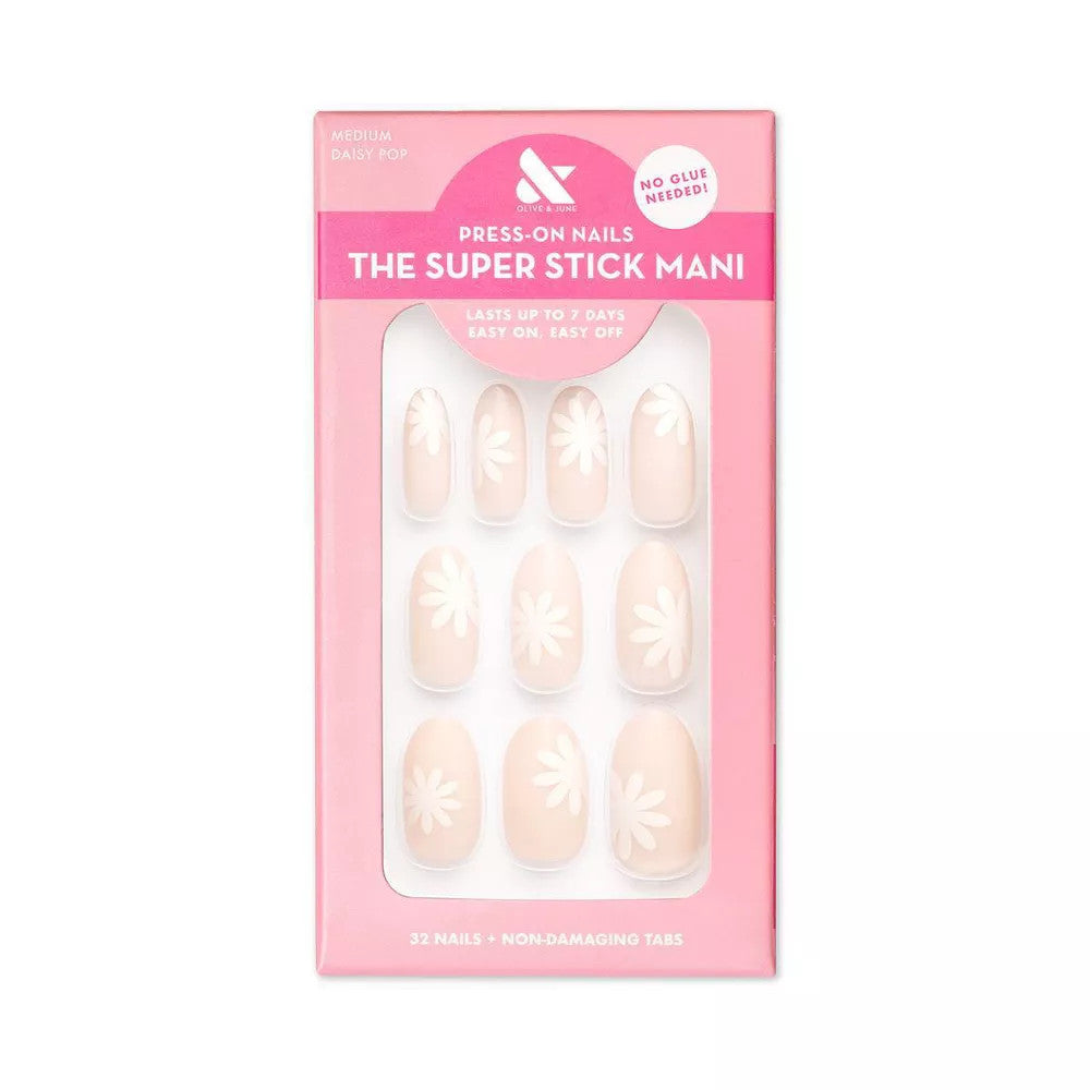 Olive & June Daisy Pop | Medium | Oval - Tab Press-On
