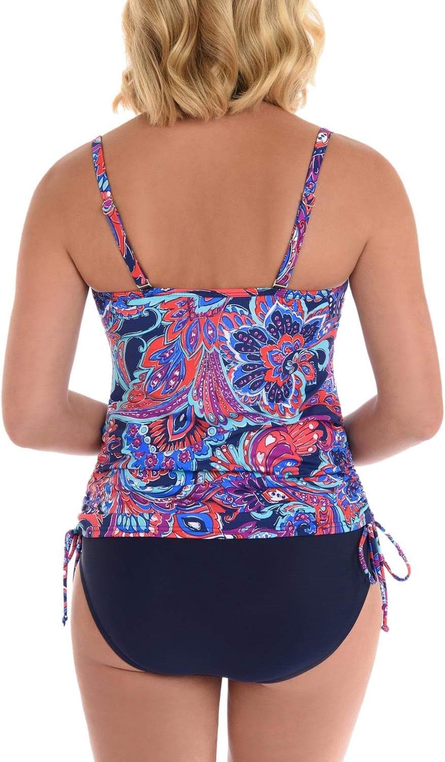 Swim Solutions Womens No Wall Flowers Metallic Tankini Swim Top Pink 12