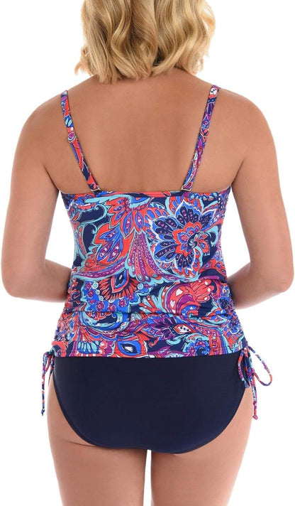 Swim Solutions Womens No Wall Flowers Metallic Tankini Swim Top Pink 12