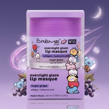 The Crème Shop BT21 Sugar Grape Overnight Glaze Lip Masque Collagen HA 20g