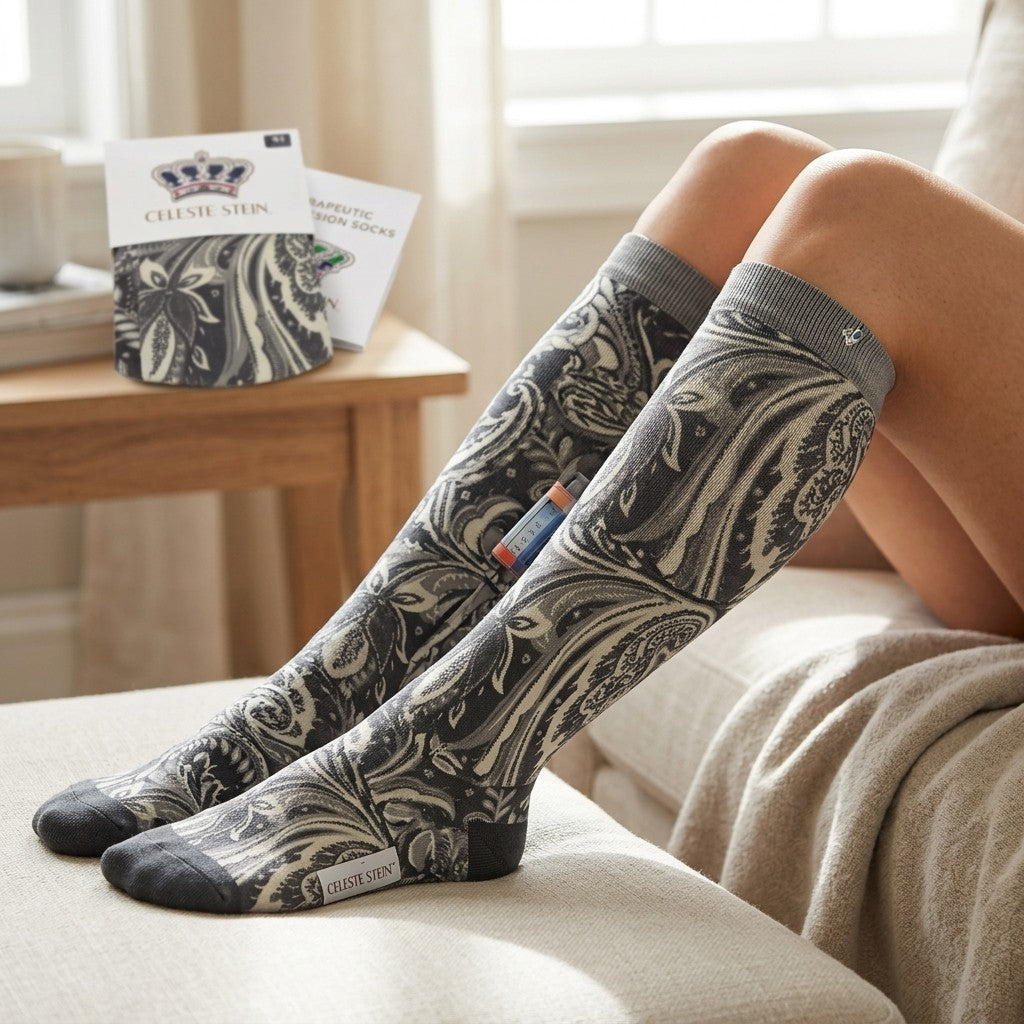 Celeste Stein Women's Mild Compression Knee High Stockings 8-15 mmHg Black Calipso