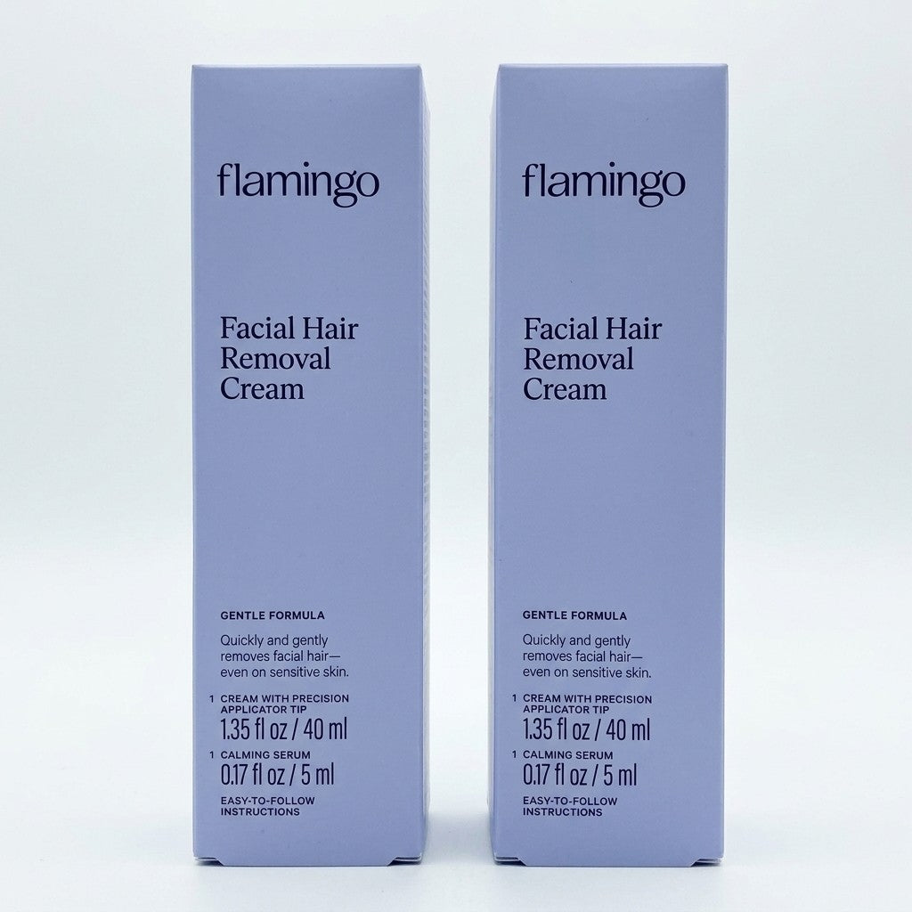 2 Pack Flamingo Facial Hair Removal Cream & Calming Serum For Lip Chin Sideburns