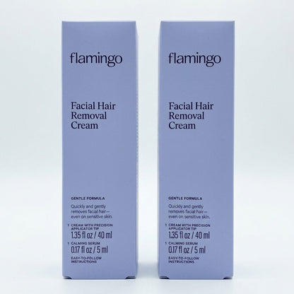 2 Pack Flamingo Facial Hair Removal Cream & Calming Serum For Lip Chin Sideburns