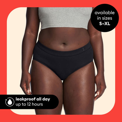 Thinx for All Women's Comfort Brief Leakproof Period Underwear, M, Black