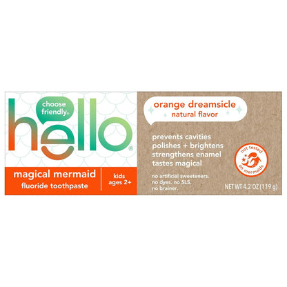 Hello Magical Mermaid Kids Toothpaste With Fluoride, Orange, 4.2 OZ