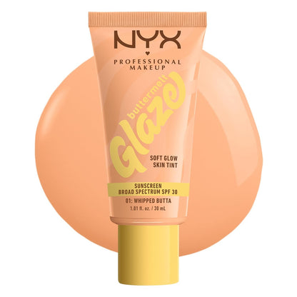 NYX PROFESSIONAL MAKEUP Buttermelt Glaze Soft Glow Skin Tint with SPF 30 Up To 12HR Wear 01 Whipped Butta