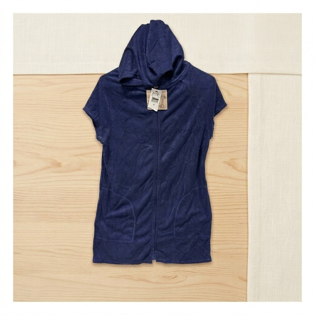 Jordan Taylor Women's Small Navy Terry Zip Hoodie Cover Up Seam Pockets NWT