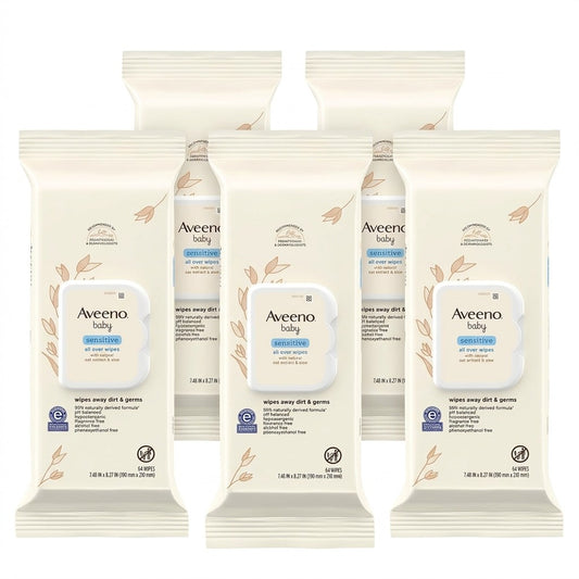 5 Pack Aveeno Baby Sensitive All Over Wipes Aloe Oat Extract 320 Wipes Total