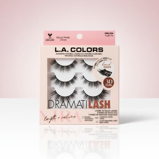 L.A. COLORS Dramatilash Faux Mink Lashes 3 Pairs Flirt FX CBEL536 Black 3D Curl