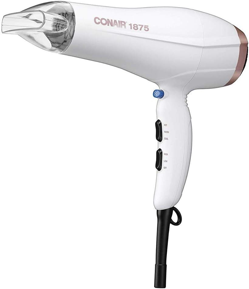 Conair Double Ceramic 1875W Hair Dryer, 3 Heat/ 2 Speed Blow Dryer, White Color