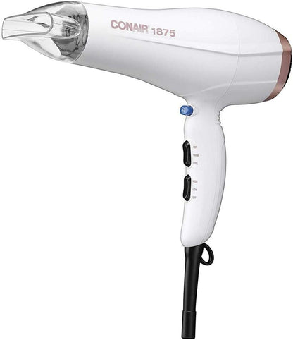 Conair Double Ceramic 1875W Hair Dryer, 3 Heat/ 2 Speed Blow Dryer, White Color