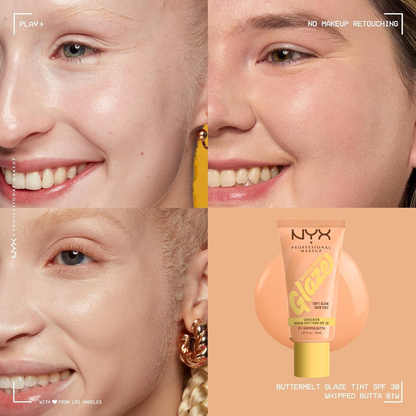 NYX PROFESSIONAL MAKEUP Buttermelt Glaze Soft Glow Skin Tint with SPF 30 Up To 12HR Wear 01 Whipped Butta