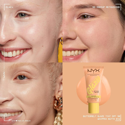 NYX PROFESSIONAL MAKEUP Buttermelt Glaze Soft Glow Skin Tint with SPF 30 Up To 12HR Wear 01 Whipped Butta