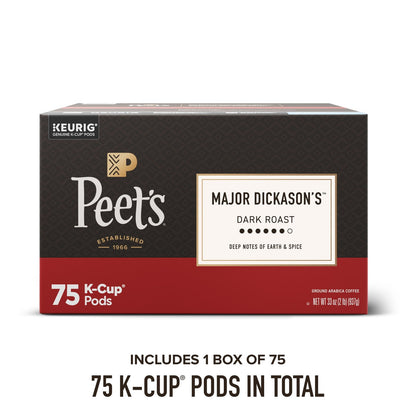 Peet's Coffee Major Dickason's Blend Premium Dark Roast K-Cup Coffee Pods, 75 Ct