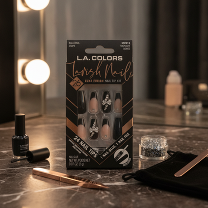 L.A. Colors Lavish Nail Luxe Finish Midnight Soiree Ballerina Shape 24 Tip Kit
