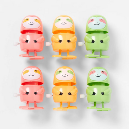 6ct Sloth Wind Up Multicolor Party Favor Toys for Kids, Birthday Good Bag Favors