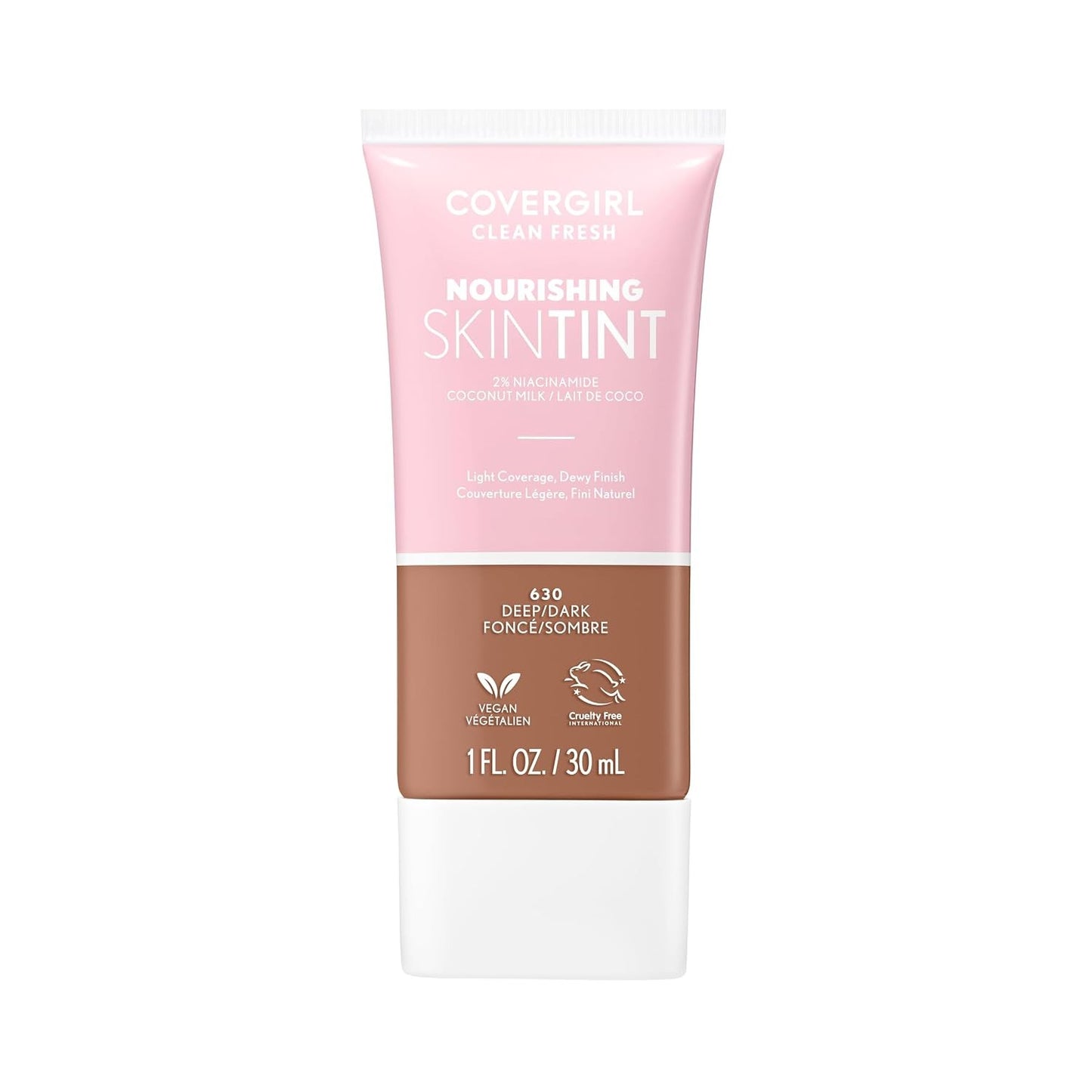 COVERGIRL Clean Fresh Nourishing Skin Tint, 630 Deep/Dark, Liquid Foundation.
