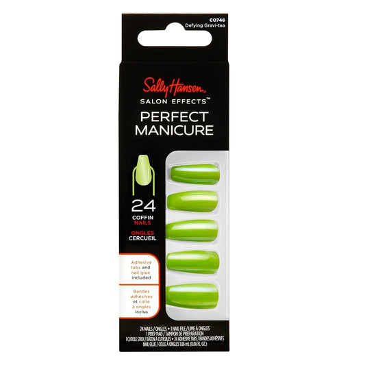 Sally Hansen Salon Effects Perfect Manicure Press-On Nails | Easy to Apply, Non-Damaging | 24 Nails, Adhesive Tabs, File & Alcohol Pad Included | Defying Gravi-Tea