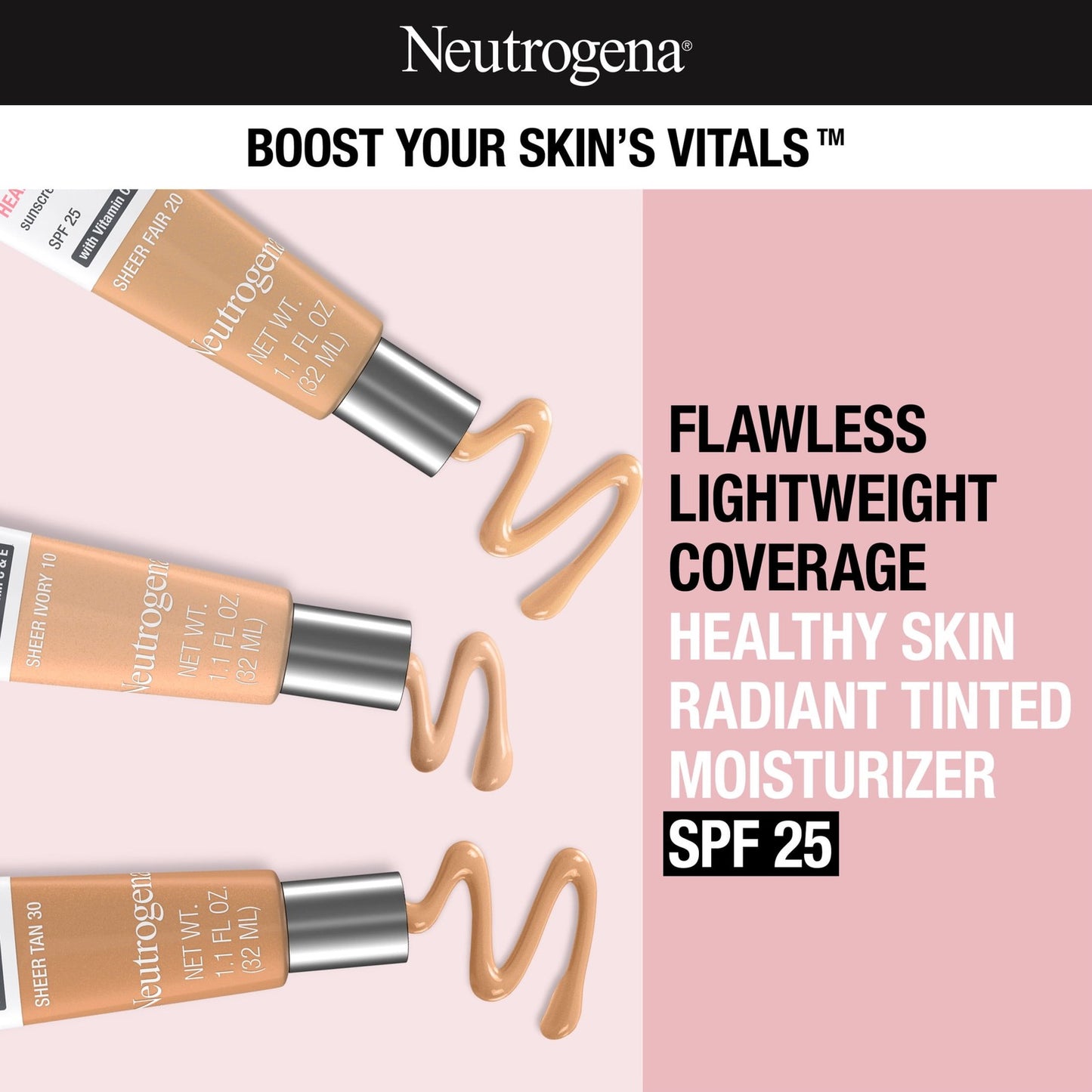 Neutrogena Radiant Tinted Face Moisturizer, Sheer Ivory 10, 1.1 fl. oz