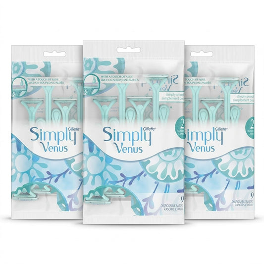 Gillette Simply Venus 2 Women's Disposable Razors 27 Count (3 Packs of 9)