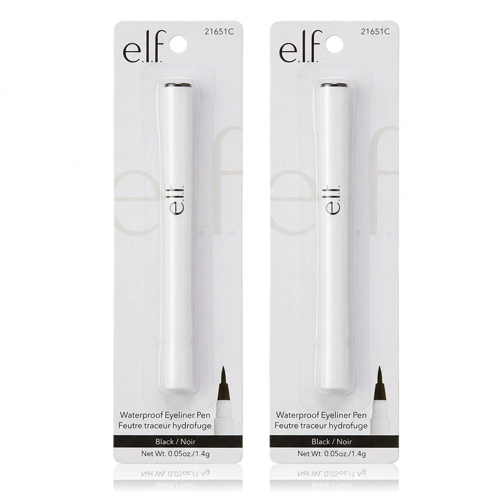 2 Pack E.L.F. Eyeliner Pen Felt Tip Black Long Lasting Liquid Eyeliner 0.05 Oz