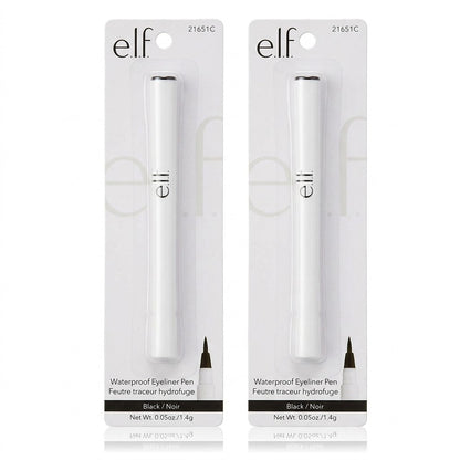 2 Pack E.L.F. Eyeliner Pen Felt Tip Black Long Lasting Liquid Eyeliner 0.05 Oz