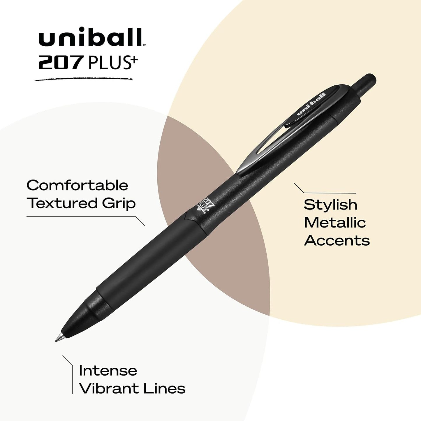 uniball™ 207 Plus+ Gel Pens, Black Ink, 0.7mm Medium Point, 3 Count Retractable