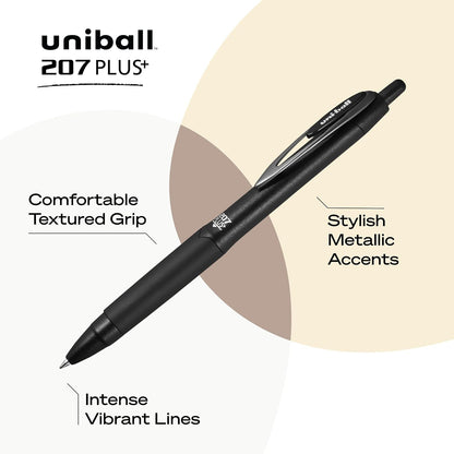 uniball™ 207 Plus+ Gel Pens, Black Ink, 0.7mm Medium Point, 3 Count Retractable