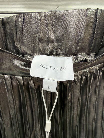 Fourth + Bay Silver Metallic Pleated Midi Skirt NWT Size Large Accordion Shiny