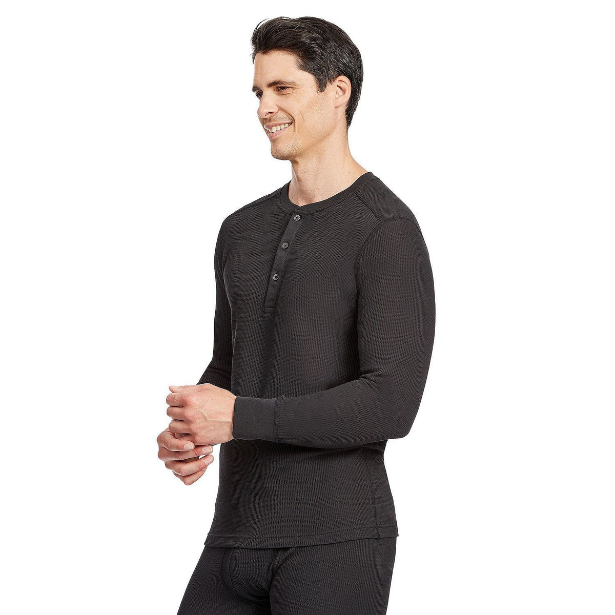Eddie Bauer Men's Waffle Henley Midweight Heather Gray Large