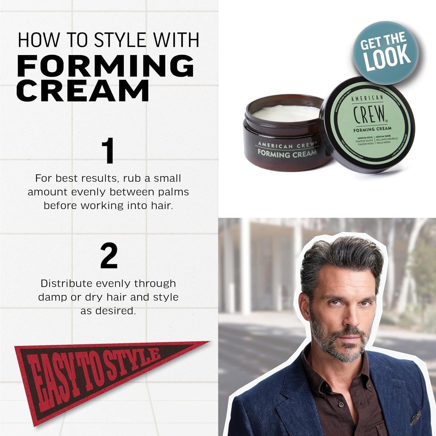 AMERICAN CREW Men's Hair Forming Cream, Like Hair Gel with Medium Hold & Medium