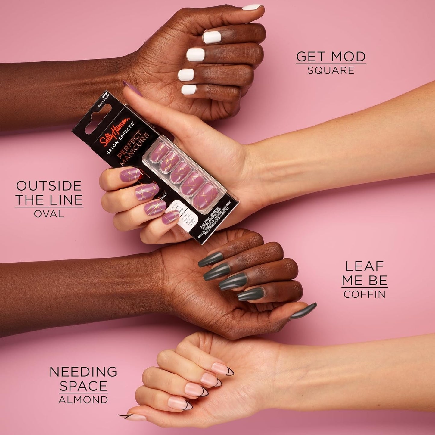 Sally Hansen Salon Effects Perfect Manicure Press-On Nails | Easy to Apply, Non-Damaging | 24 Nails, Adhesive Tabs, File & Alcohol Pad Included | Covered in Candy