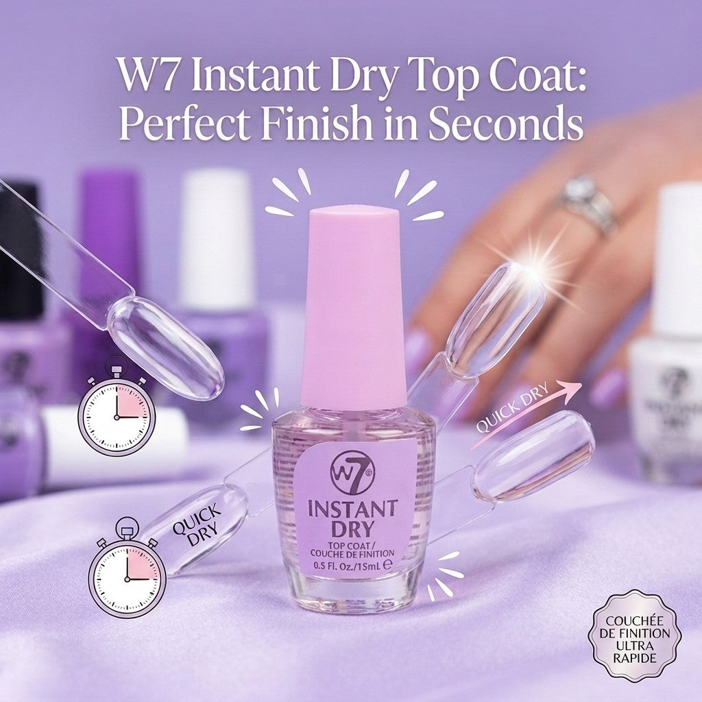 W7 Instant Dry Top Coat Nail Polish 15ml 0.5oz Fast Drying High Gloss Finish