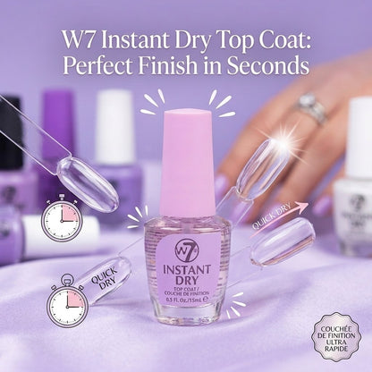 W7 Instant Dry Top Coat Nail Polish 15ml 0.5oz Fast Drying High Gloss Finish