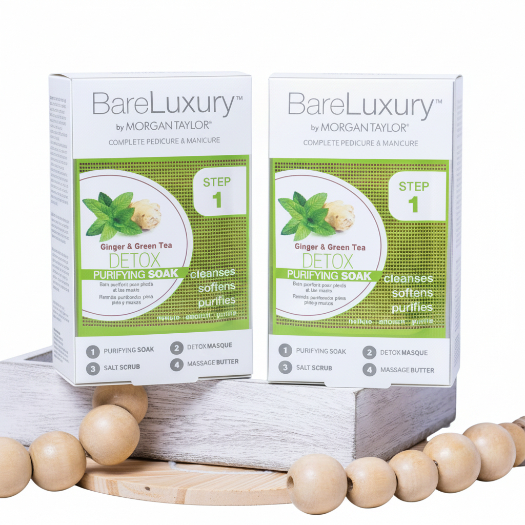 2 Pack Morgan Taylor BareLuxury 4-Step Pedicure Manicure Kit Detox Ginger Green
