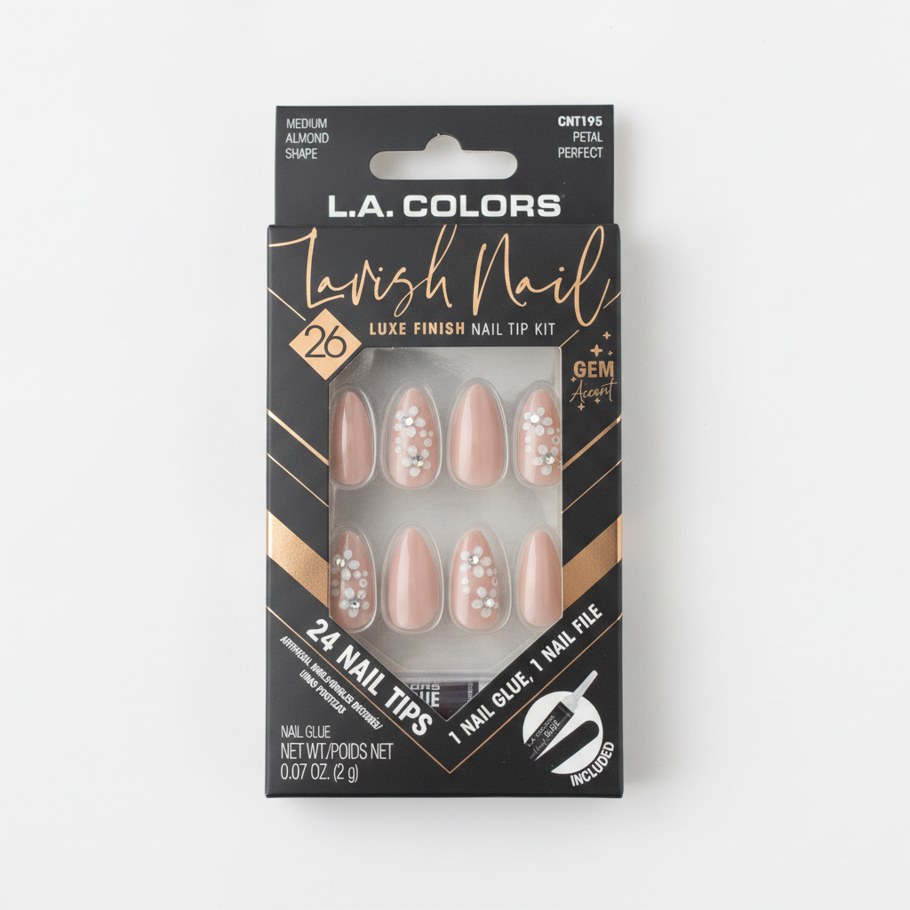 L.A. Colors Lavish Nails Luxe Finish Tip Kit 24 Artificial Nails & Gem Accents