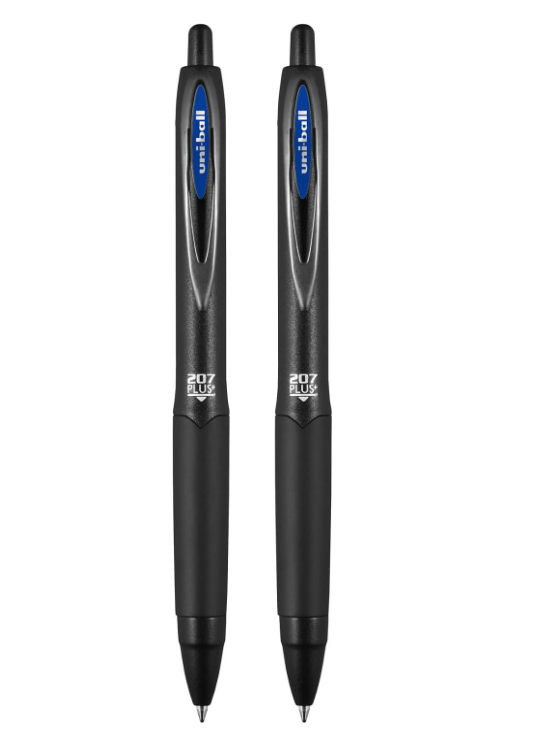 uniball 207 PLUS+ Retractable Gel Pen, Medium Point (0.7mm), Blue, 2 Pack