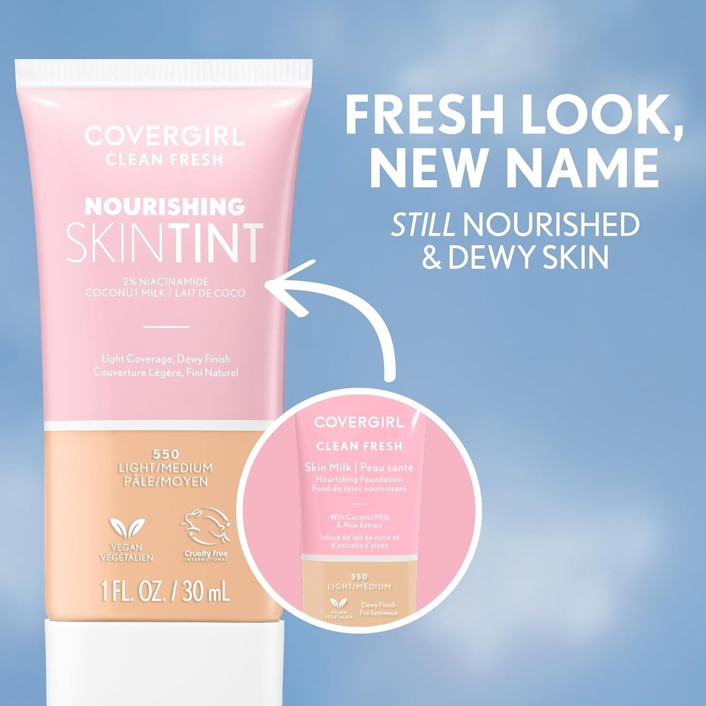 COVERGIRL Clean Fresh Nourishing Skin Tint, 630 Deep/Dark, Liquid Foundation.