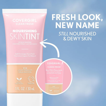 COVERGIRL Clean Fresh Nourishing Skin Tint, 630 Deep/Dark, Liquid Foundation.