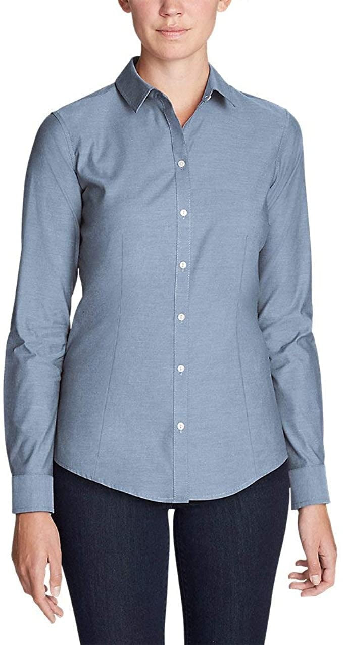 Eddie Bauer Women's Wrinkle-Free Easy Care Long-Sleeve Shirt Solid XS, Chambray