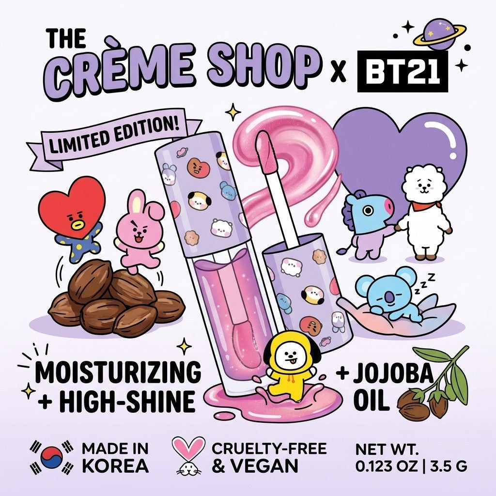 The Crème Shop BT21 Tinted Jelly Lip Oil Crystal Rose Jojoba Moisturizing 3.5g