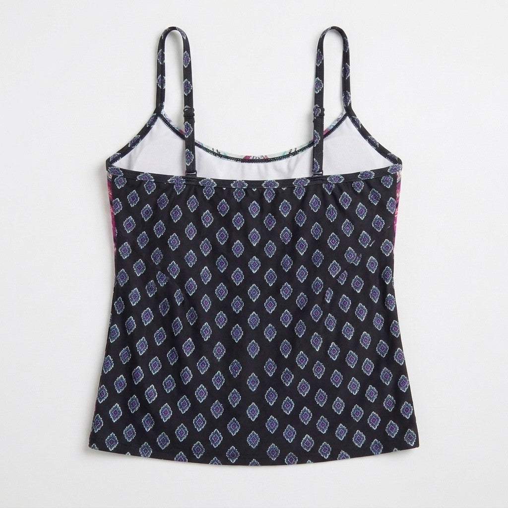 24th & Ocean Women's High Neck Underwire Tankini Swim Top Black Purple Large L