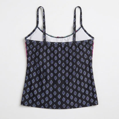 24th & Ocean Women's High Neck Underwire Tankini Swim Top Black Purple Large L