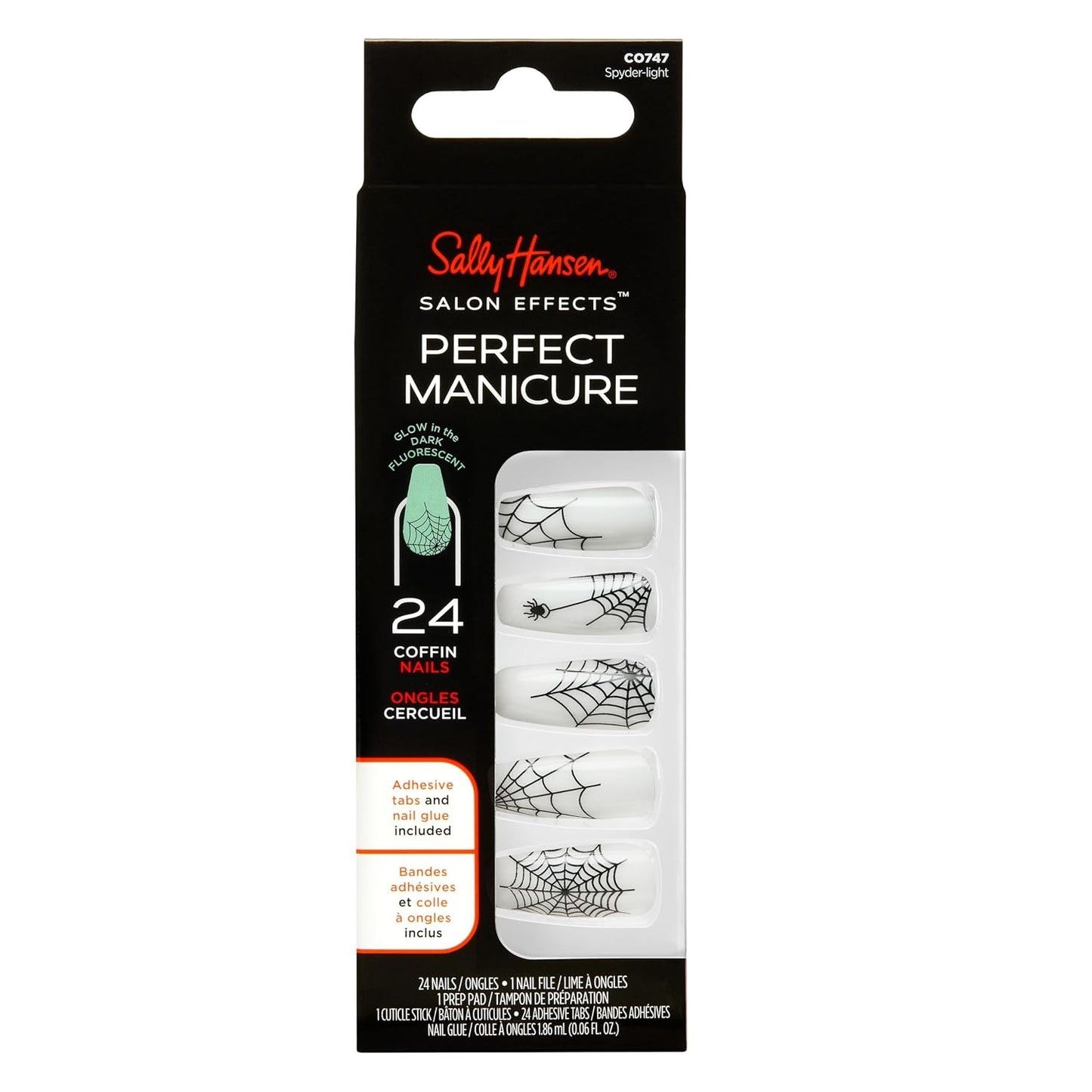 Sally Hansen Salon Effects® Perfect Manicure, Spyder-Light, Press On Nails, Non-Damaging Adhesive Tabs, File, and Alcohol Pad Included