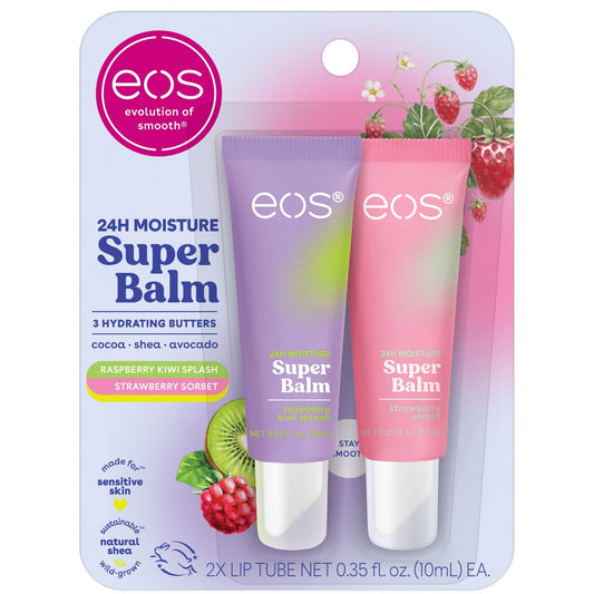 Eos 24H Moisture Super Balm- Strawberry Sorbet & Raspberry Kiwi Splash, 0.35 fl