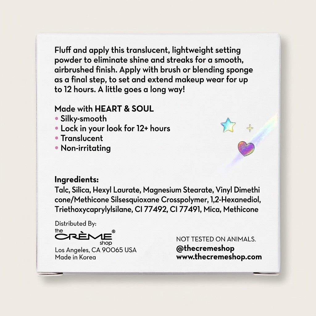 The Crème Shop x BT21 FLUFF & SET Powder: Translucent, brightening, velvety text