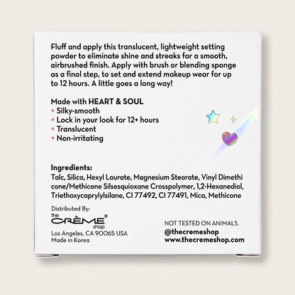 The Crème Shop x BT21 FLUFF & SET Powder: Translucent, brightening, velvety text