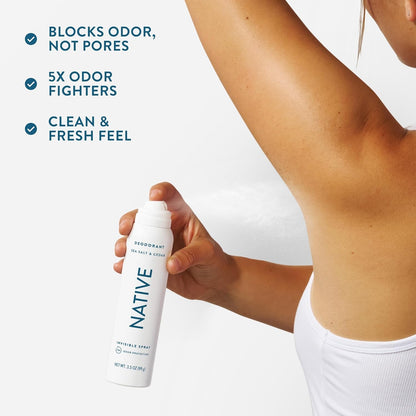 Native Deodorant & Body Spray, Sea Salt & Cedar, Quick Drying, 3.5 oz
