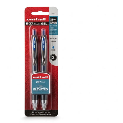 uniball 207 PLUS+ Retractable Gel Pen, Medium Point (0.7mm), Blue, 2 Pack