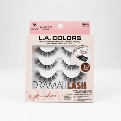 L.A. COLORS Dramatilash Faux Mink Lashes 3 Pairs Flirt FX CBEL536 Black 3D Curl